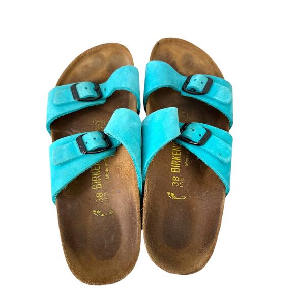 BIRKENSTOCK Arizona Turquoise Suede Leather Sandals Women’s Size EU 38 US 7–7.5 - Picture 7 of 11